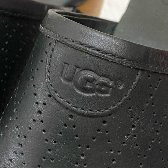 UGG Abbie Black Diamond Cut Perforated Leather Studded Mule Heeled Clogs Size 7 - Picture 13 of 16
